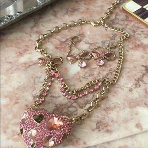 Betsy Johnson heart necklace and earrings
